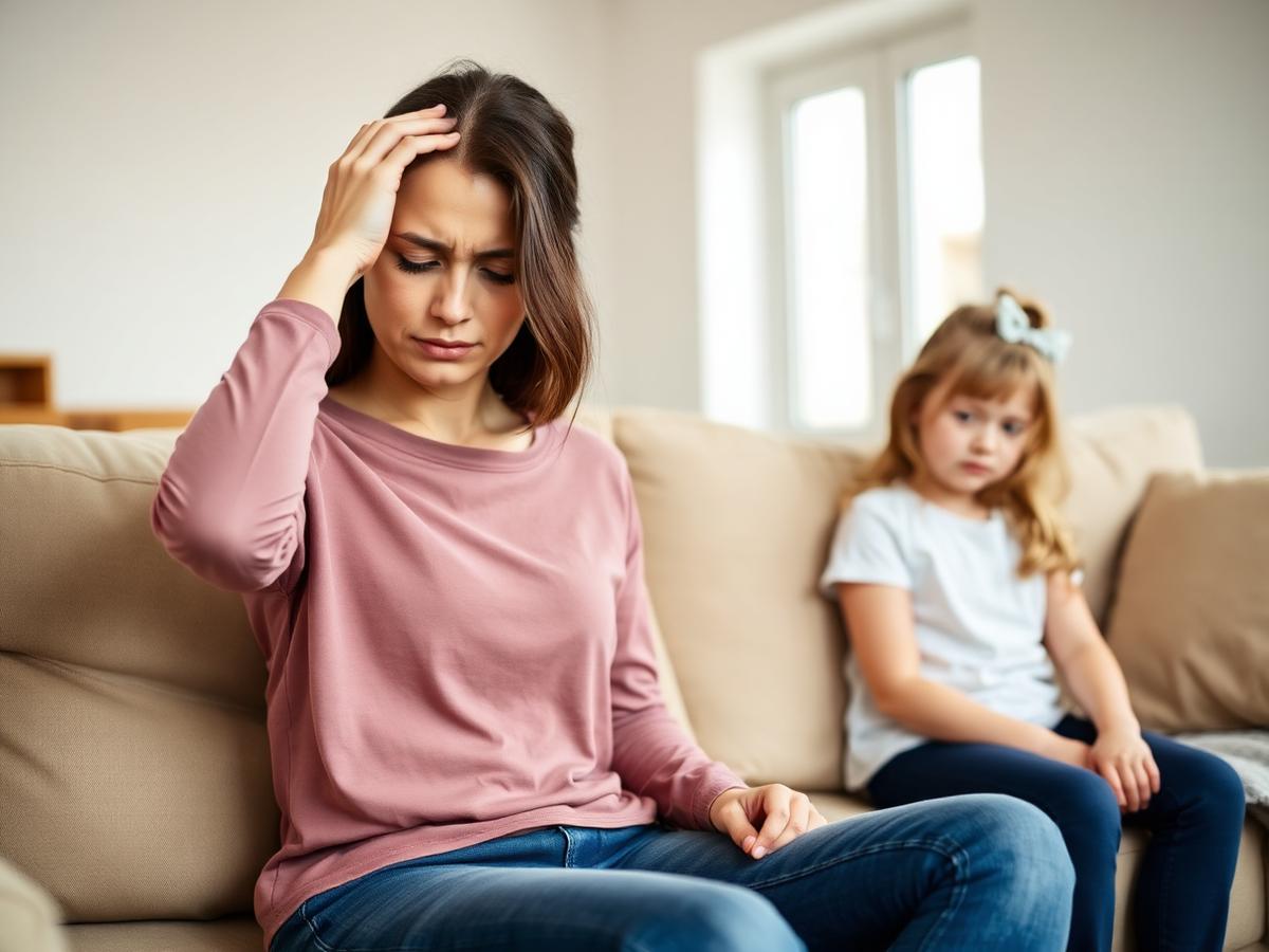 Madre agotada junto a su hija
